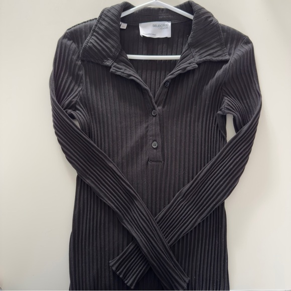 Selected Femme Black Ribbed Maxi Dress - Picture 3 of 10